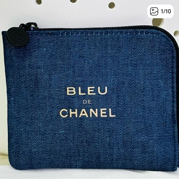CHANEL | Accessories | Chanel Blue Denim Zip Around Pouch | Poshmark